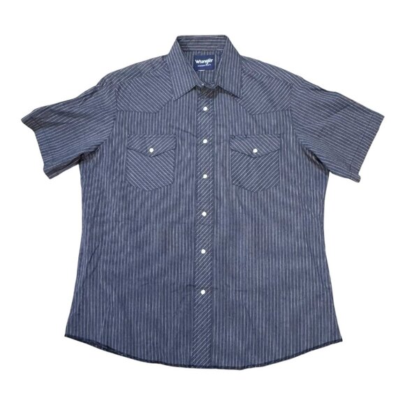 Wrangler Other - Wrangler Western Striped Short Sleeve Shirt Pinstripe Pearl Snap Cowboy Grunge L
